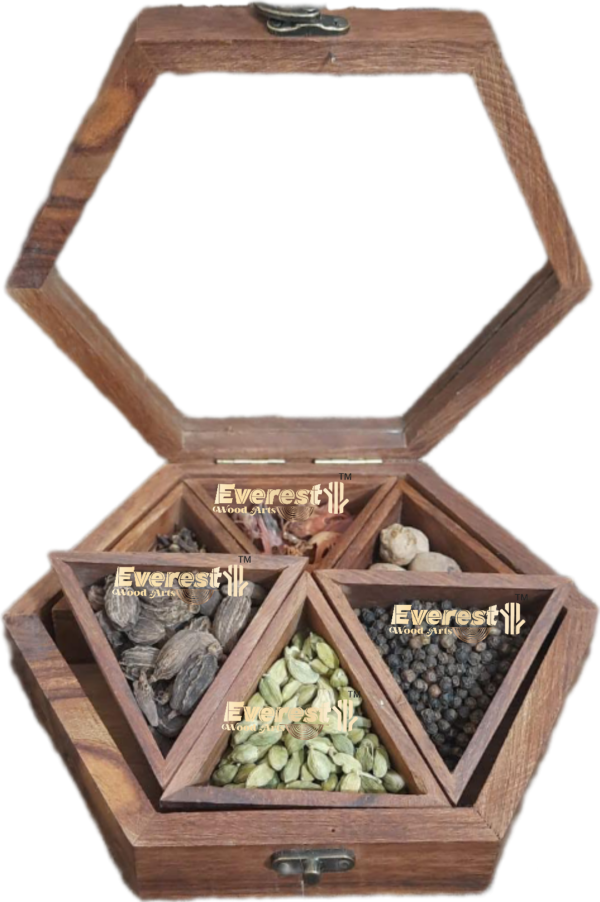 Wooden hexagonal spice box - Image 4