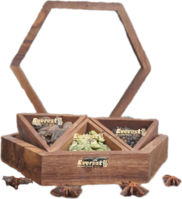 Wooden hexagonal spice box